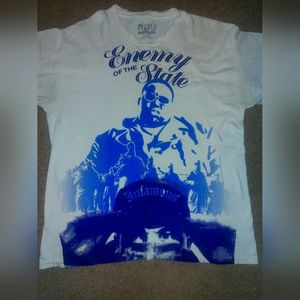 Large White and blue t-shirt. Biggie Smalls